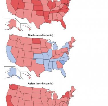 Zmiana udziału ludności (biała, Azjaci, Latynosi, Afroamerykanie ...) według stanu, 2010 vs. 2020