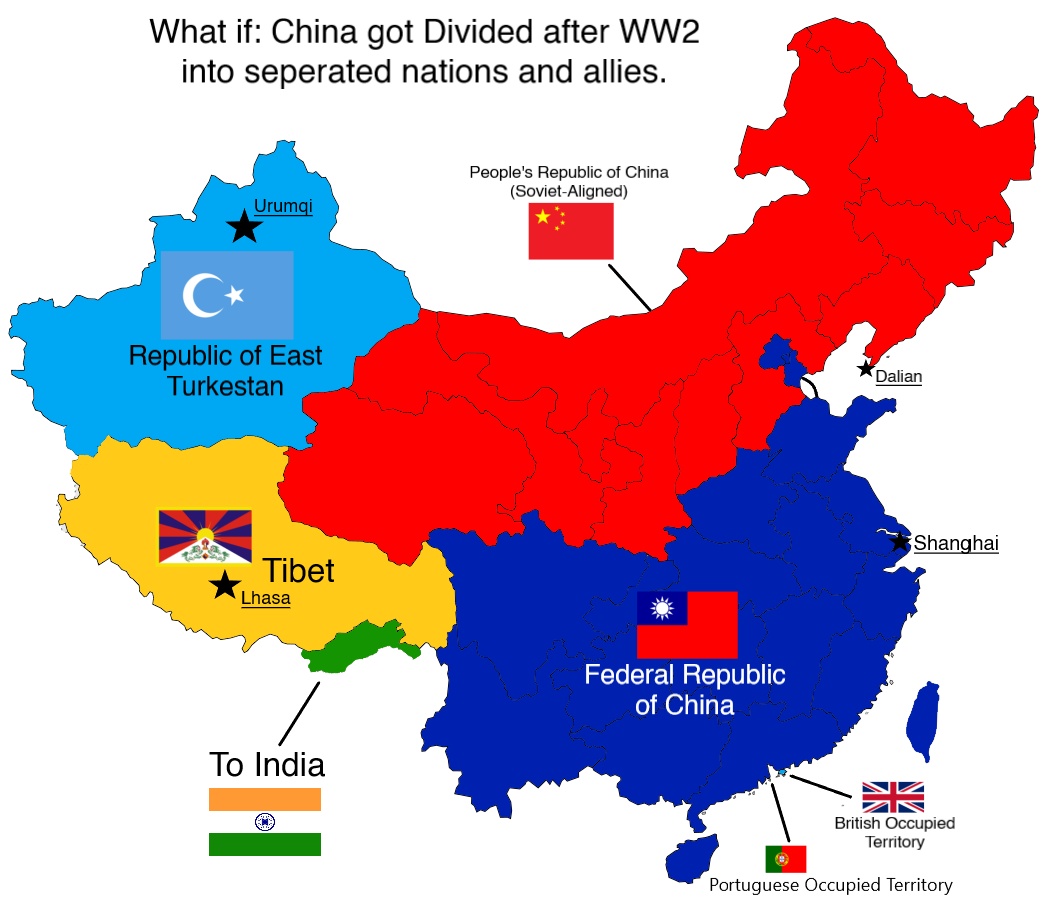 Potencjalny podział Chin (rozbiory) po II wojnie światowej, gdyby Rosja lub Japonia zdołały go okupować
