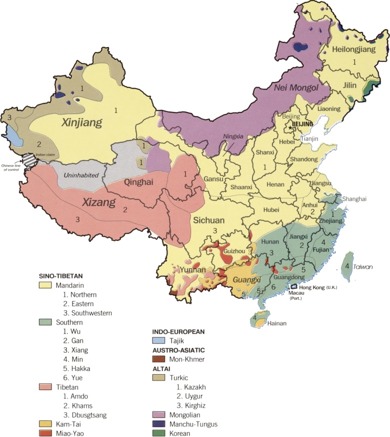 Etnolingwistyczna mapa Chin