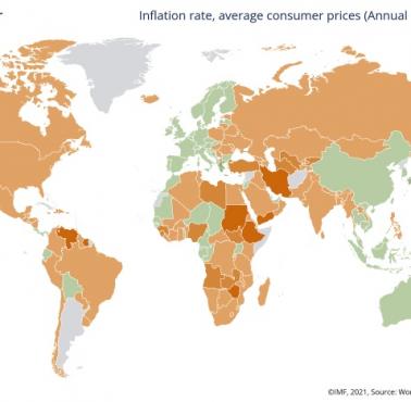 Inflacja w różnych krajach na świecie w 2021 roku