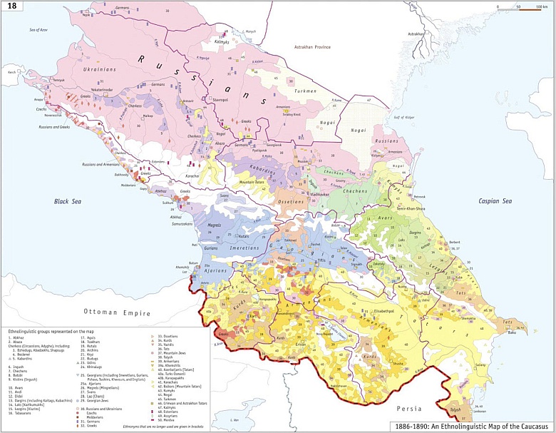 Etniczna mapa Kaukazu, 1886-1890