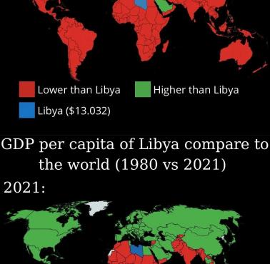 PKB na osobę (per capita) w Libii na tle świata w 1980 vs 2021