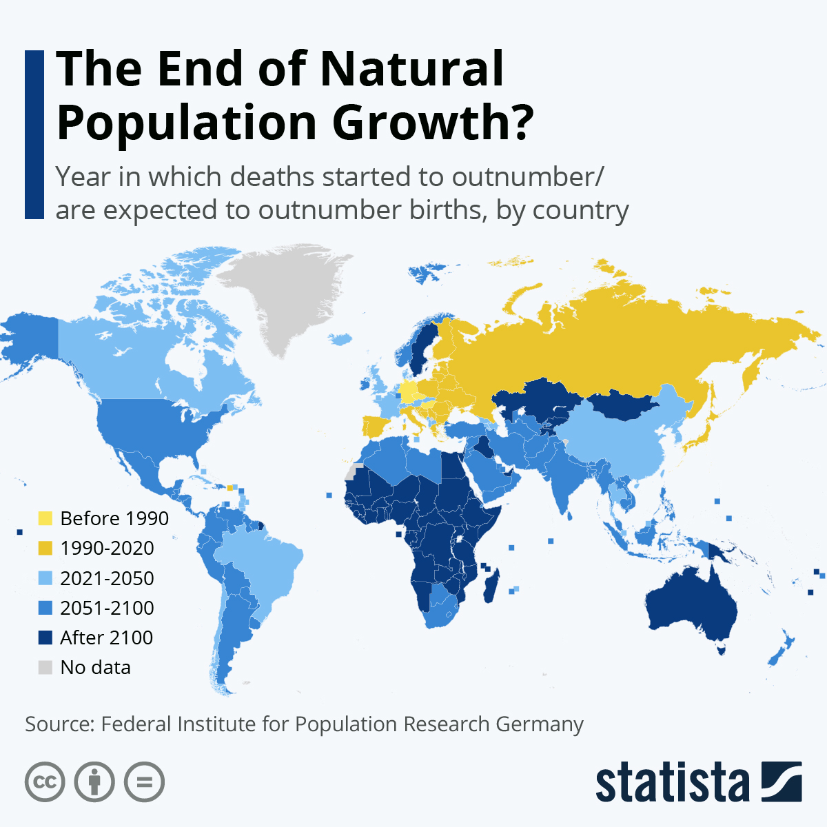 Ostatni rok kiedy poszczególne państwa na świecie miały naturalny wzrost ludności