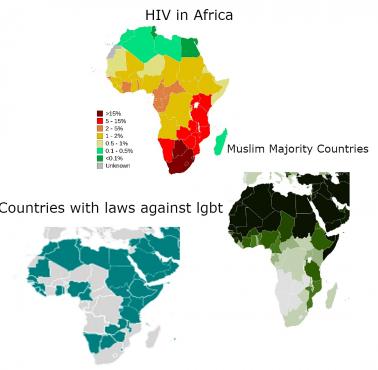 Trzy powiązane mapy - zachorowania na HIV, kraje muzułmańskie oraz rozpowszechnienie ideologii LGBT/Gender w Afryce