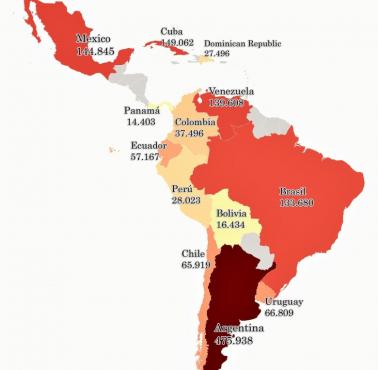 Liczba Hiszpanów mieszkający w Ameryce Łacińskiej, 2021