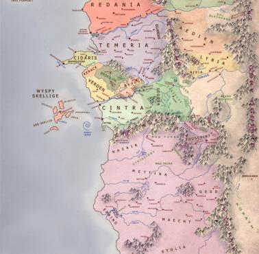 Mapa świata stworzona na potrzeby serii książek fantasy "Wiedźmin"