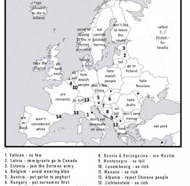 Autouzupełnianie chińskiej wyszukiwarki Baidu na pytanie "Dlaczego (ludzie z kraju)…", Europa