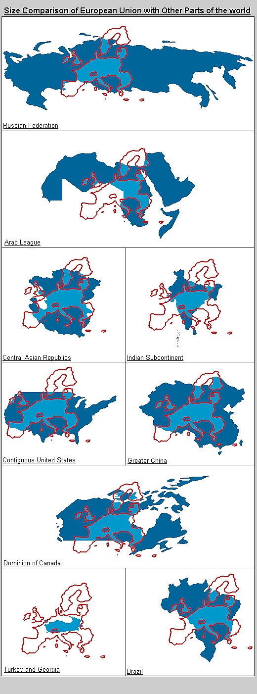 Rozmiar Europy na tle Rosji, Chin, USA, Kanady, Brazylii ...