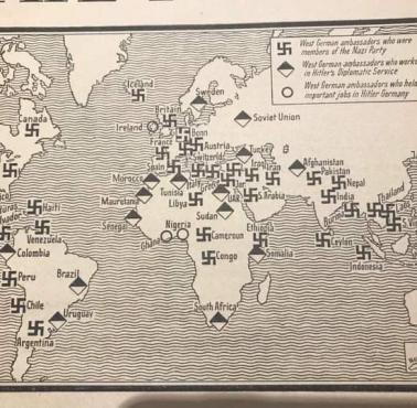 Mapa z 1962 z NRD, przedstawiająca ambasadorów RFN, którzy byli wcześniej członkami NSDAP