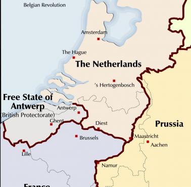 Plan podziału Belgii zaproponowany w 1830 roku przez Francuza Charlesa Maurice'a de Talleyranda
