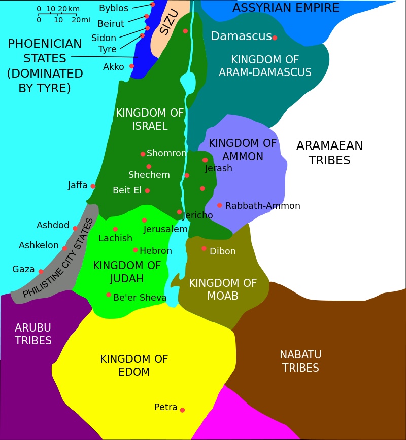 Mapa południowego Lewantu w 830 roku p.n.e.
