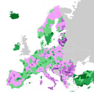 Zmiana liczby ludności w Europie (w procentach) w latach 2017-2020