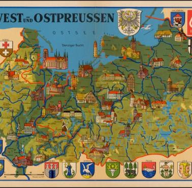 Obrazkowa mapa atrakcji turystycznych Prus Wschodnich i Zachodnich z 1937 roku