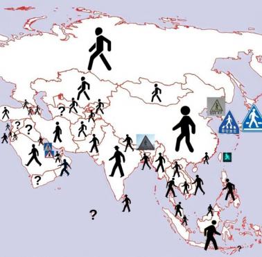 Symbole na znakach przejścia dla pieszych w Azji