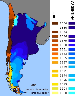 Ewolucja terytorialna Argentyny i Chile 1864-1908