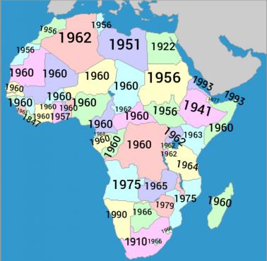 Państwa afrykańskie według lat uzyskania niepodległości
