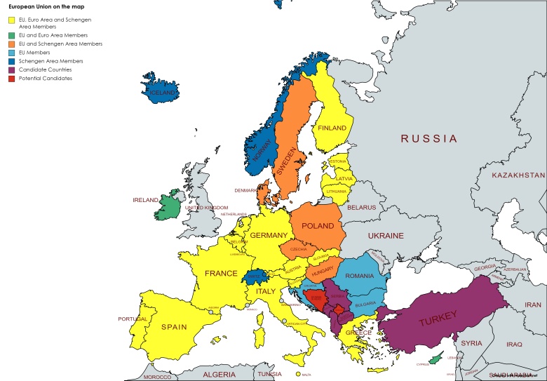 Cztery odrębne porozumienia w Europie - NATO, UE, Schengen, strefa euro