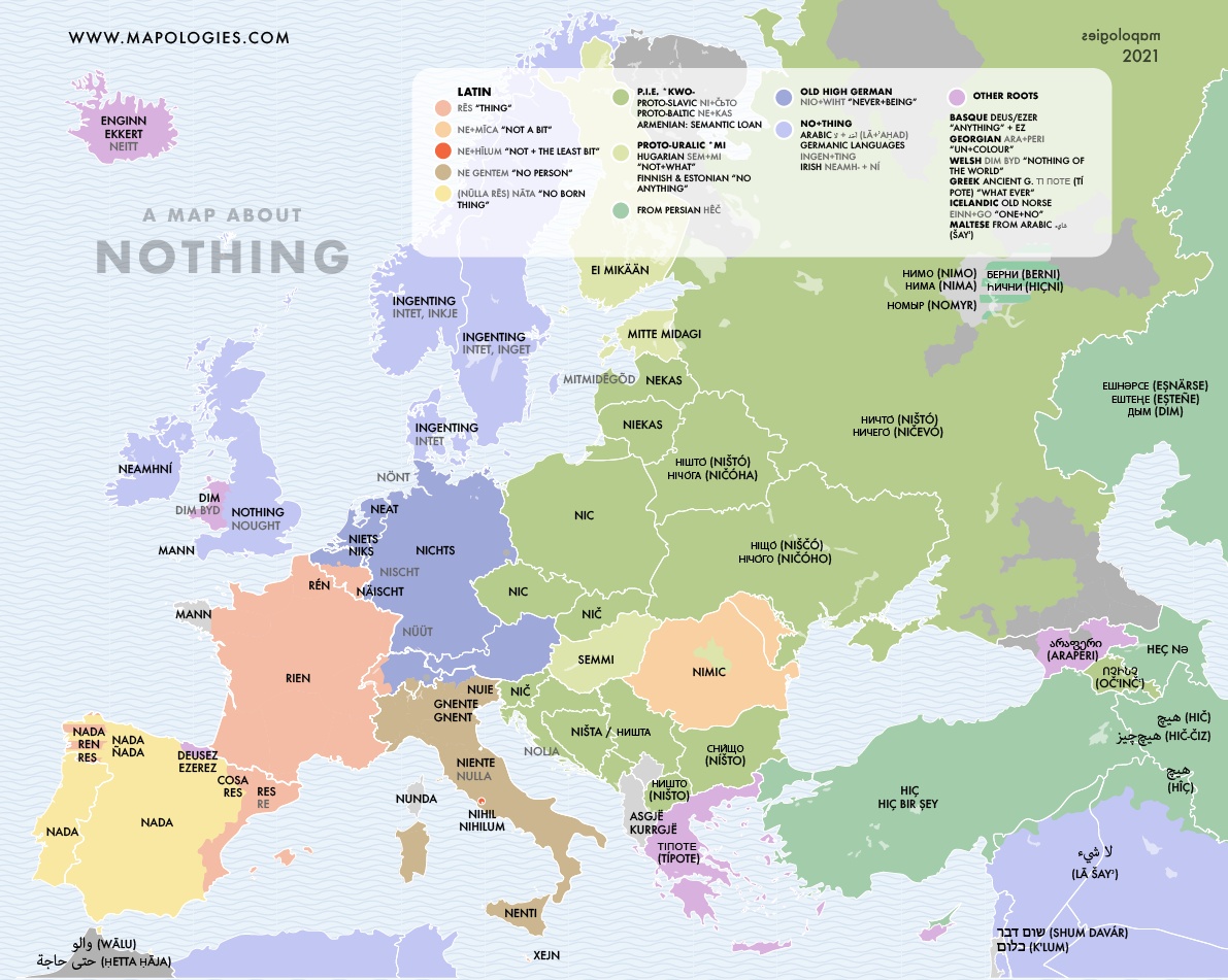 Słowo nic we wszystkich językach europejskich