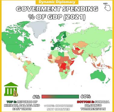 Wydatki rządowe poszczególnych państw świata, jako odsetek PKB, 2021