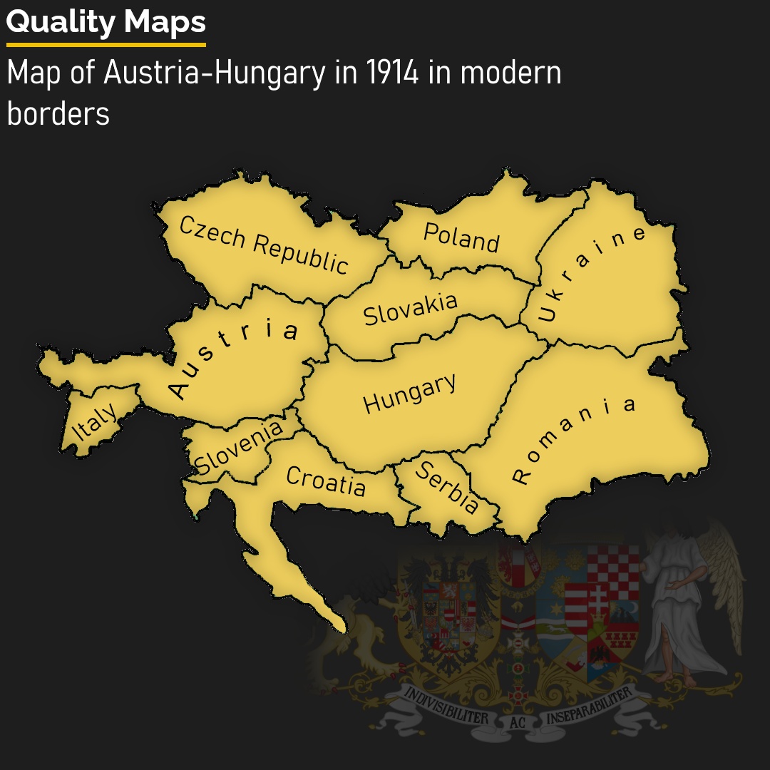 Mapa Austro-Węgier w 1914 roku we współczesnych granicach