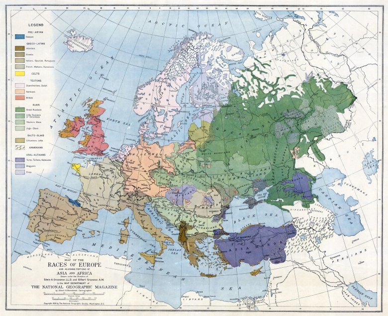 Mapa rasowa Europy z 1919 roku (National Geographic)