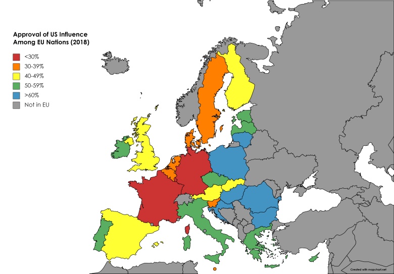 Szacunkowe pływy USA w krajach Unii, 2018