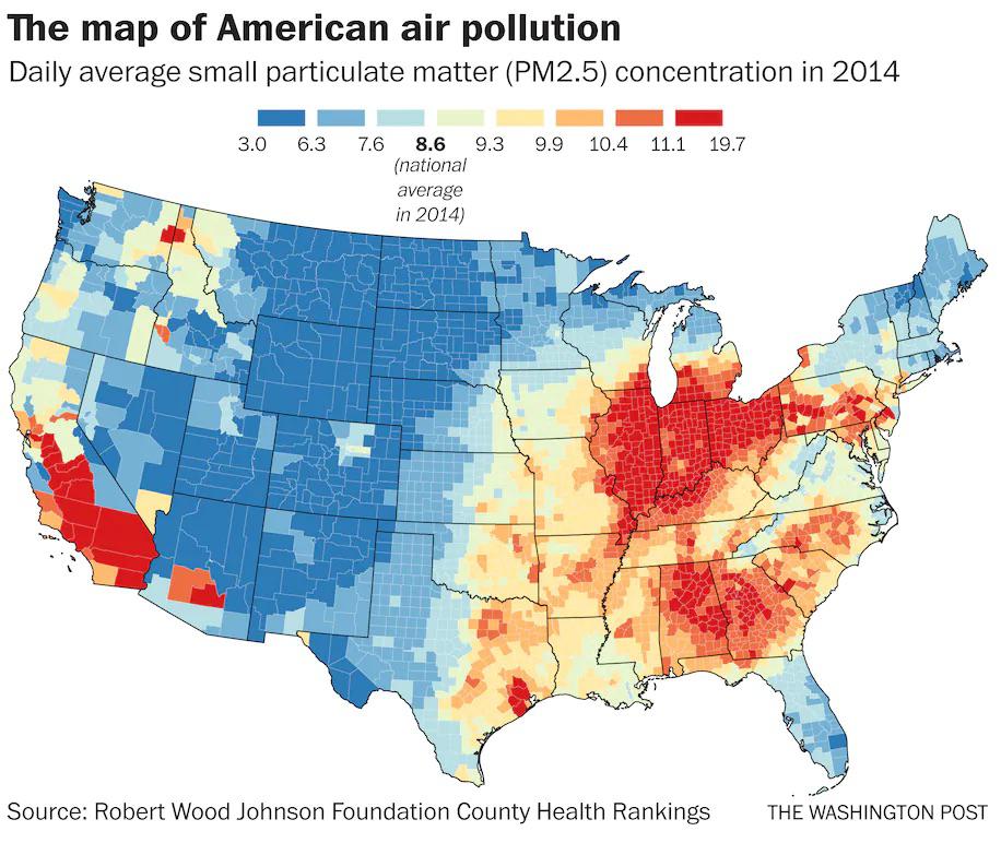 Zanieczyszczenie powietrza w USA, 2014