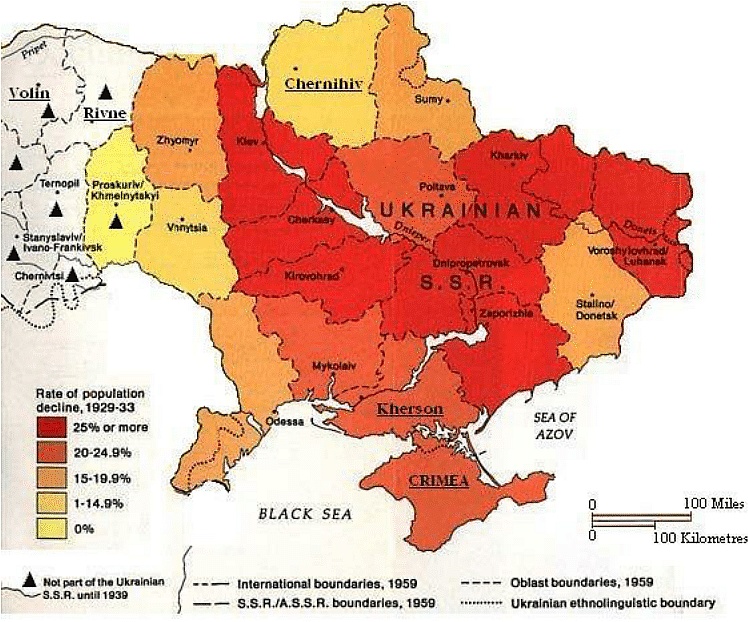 Efekt głodu na Ukrainie w latach 1932–1933 (liczba ofiar śmiertelnych od 4 do 5 milionów osób)