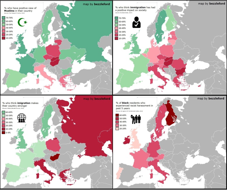 Stosunek obywateli europejskich państw do muzułmanów i czarnoskórych