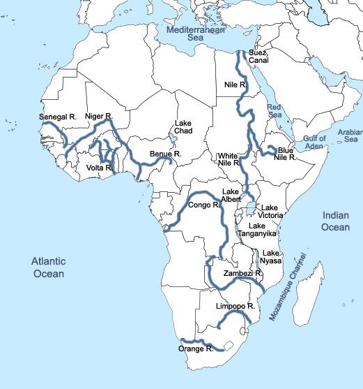 Główne rzeki i jeziora Afryki