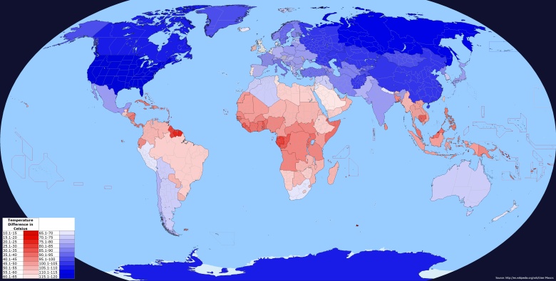 Najniższa odnotowana temperatura w poszczególnych krajach świata