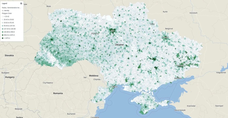 Gęstość zaludnienia Ukrainy