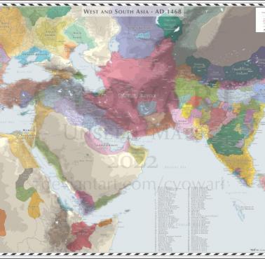 Mapa zachodniej i południowej Azji w 1468 roku