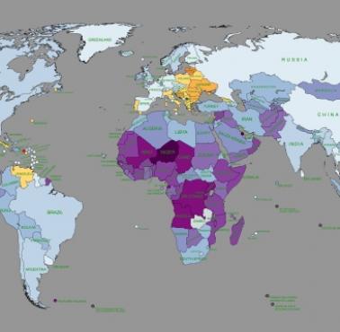Wzrost populacji w poszczególnych państwach świata w 2020 roku