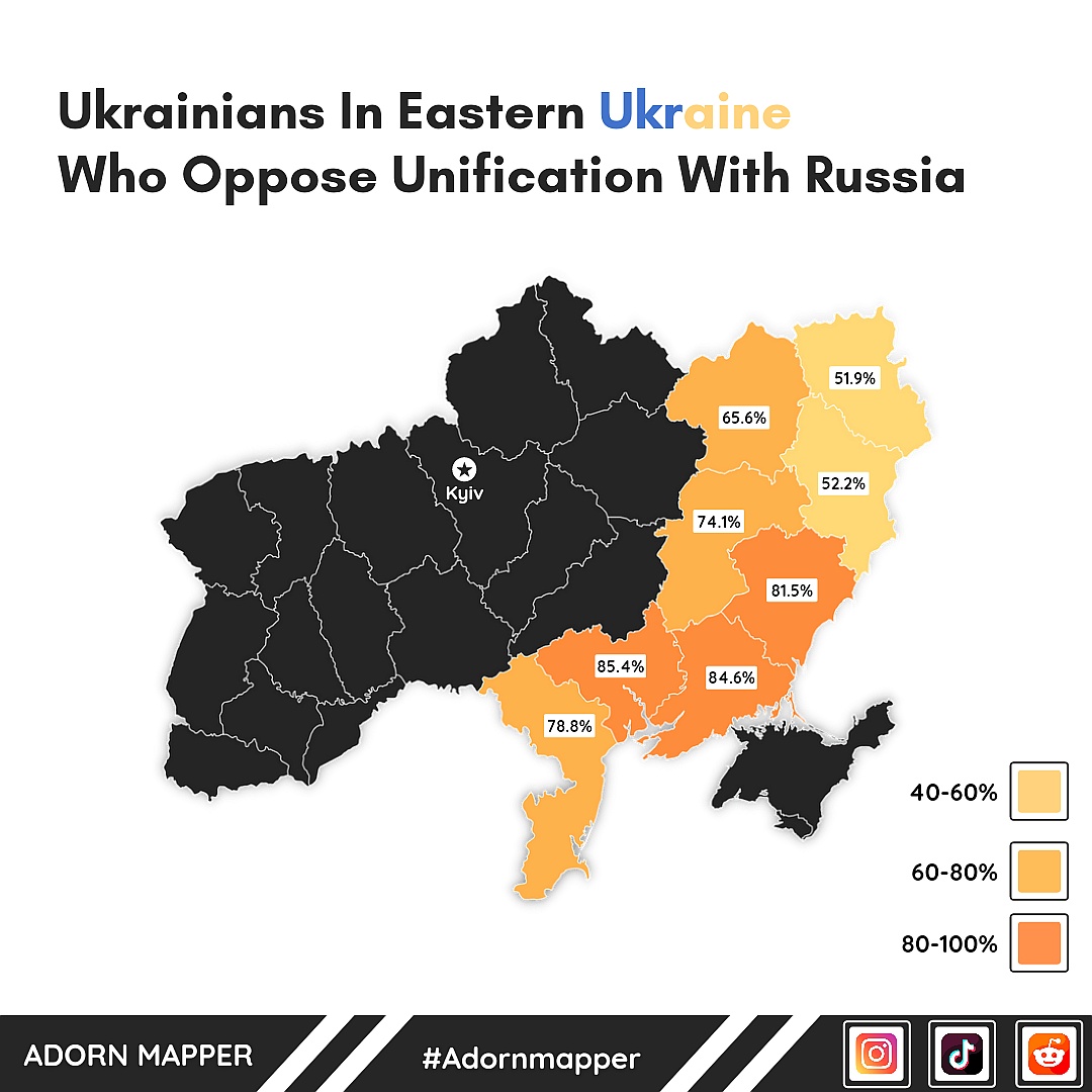 Odsetek Ukraińców, która sprzeciwia się zjednoczeniu z Rosją, dane z kwietnia 2014 r.