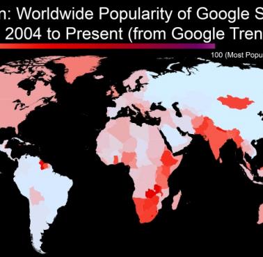 W których krajach najczęściej wyszkuje się słowo "pornografia" w Google?, od 2004 roku