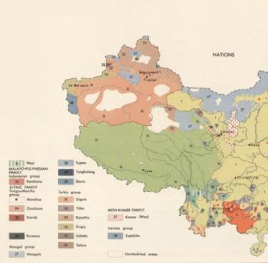 Mapa etniczna Chin, lata 60-te, 1967