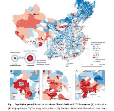 Wzrost liczby ludności w Chinach (z podziałem na jednostki administracyjne) w latach 2010-2020