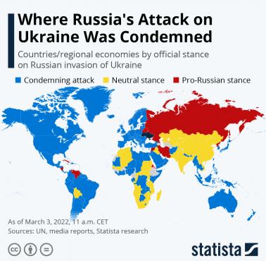 Jak poszczególne państwa świata oficjalnie nazywają agresję Rosji na Ukrainę? stan na 3 marca 2022