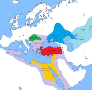 Mapa z obszarem, który historycznie odnosił się do terminu „Kraina Turków” (Turkiye)