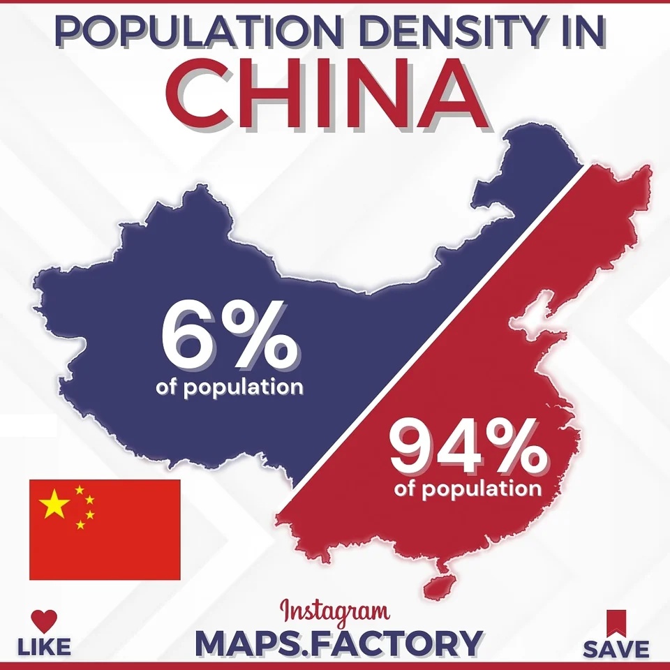 94 proc. Chińczyków mieszka na obszarze zaznaczonym na czerwono