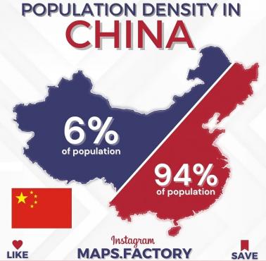 94 proc. Chińczyków mieszka na obszarze zaznaczonym na czerwono