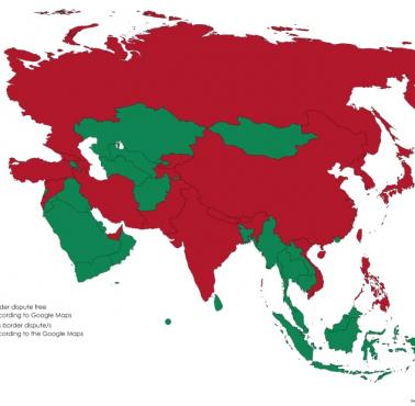 Kraje ze sporami terytorialnymi/granicznymi w Azji według Google Maps