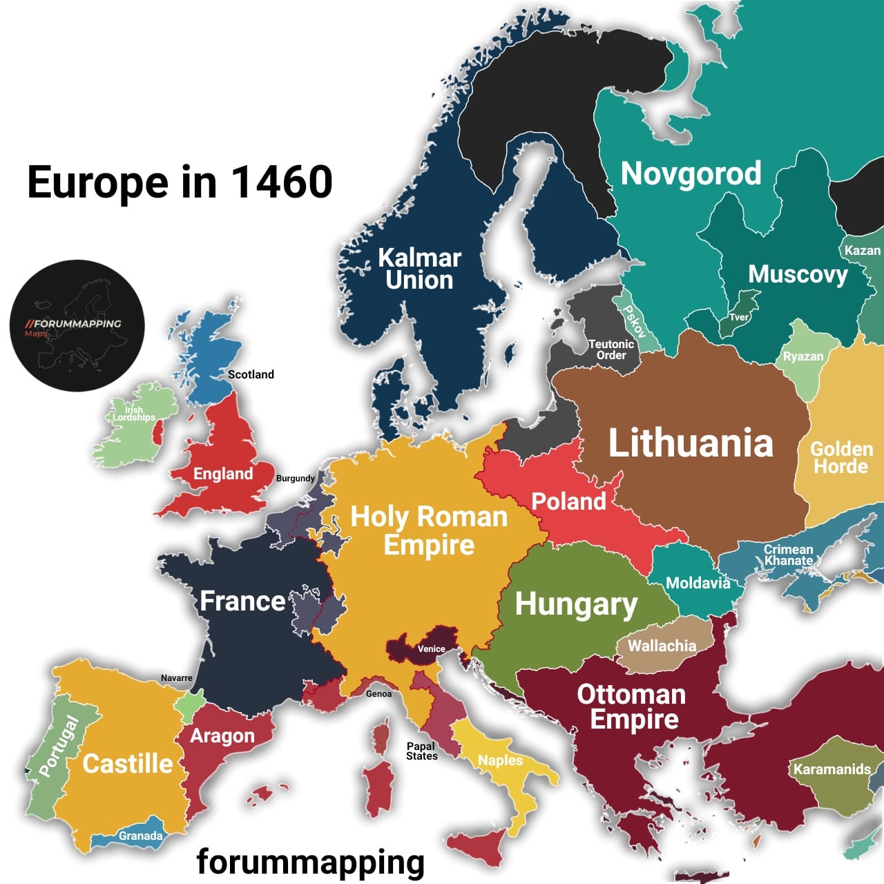 Mapa Europy w 1460 roku