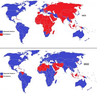 Państwa, które nawiązały stosunki dyplomatyczne z Izraelem, 1975 vs. 2022