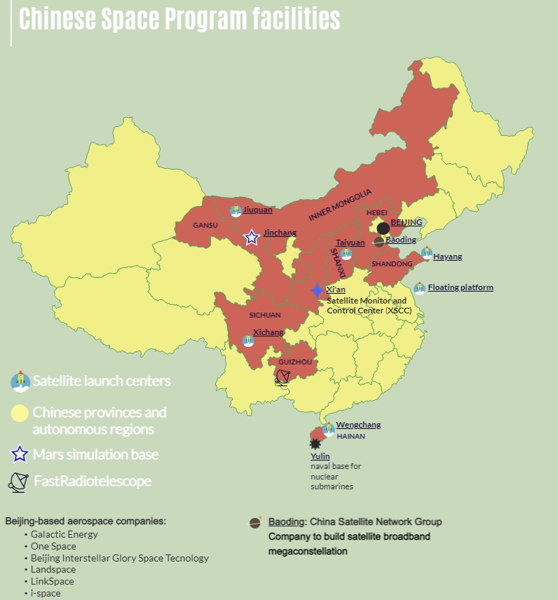 Główne obiekty/ośrodki Chińskiego Programu Kosmicznego (chińskiego NASA)