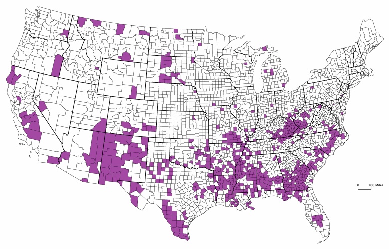 Hrabstwa USA, w których według spisu powszechnego USA 2020 co najmniej 20% populacji żyje w ubóstwie