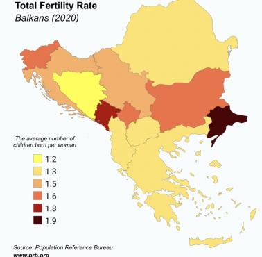 Dzietność w poszczególnych państwach bałkańskich, 2020