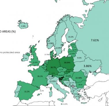 Odsetek obszarów chronionych w poszczególnych państwach Europy, dane DeAgostini Atlas 2021
