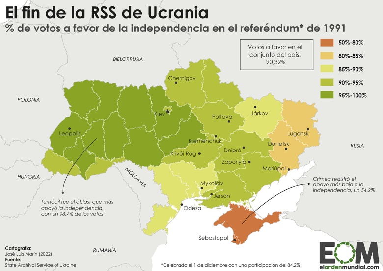 Wyniki referendum w sprawie niepodległości Ukrainy w poszczególnych jednostkach administracyjnych kraju, 1991